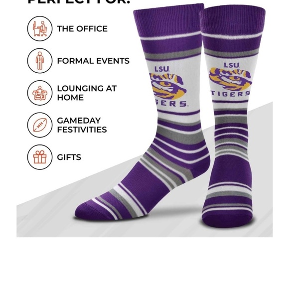 LSU Tigers Socks Striped Dress Socks, One Size Fits Most Footwear - Picture 4 of 7